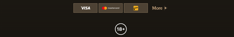 Casino footer with Visa, Mastercard, and Jeton payment options, a “More” link, and an 18+ age restriction badge on a dark background.